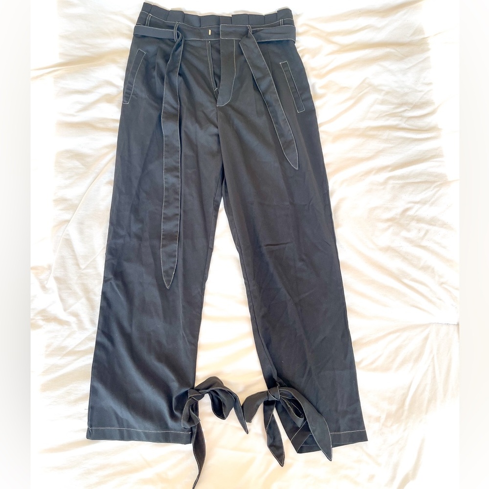 Suzanne Betro Black Tie-Waist Trousers
